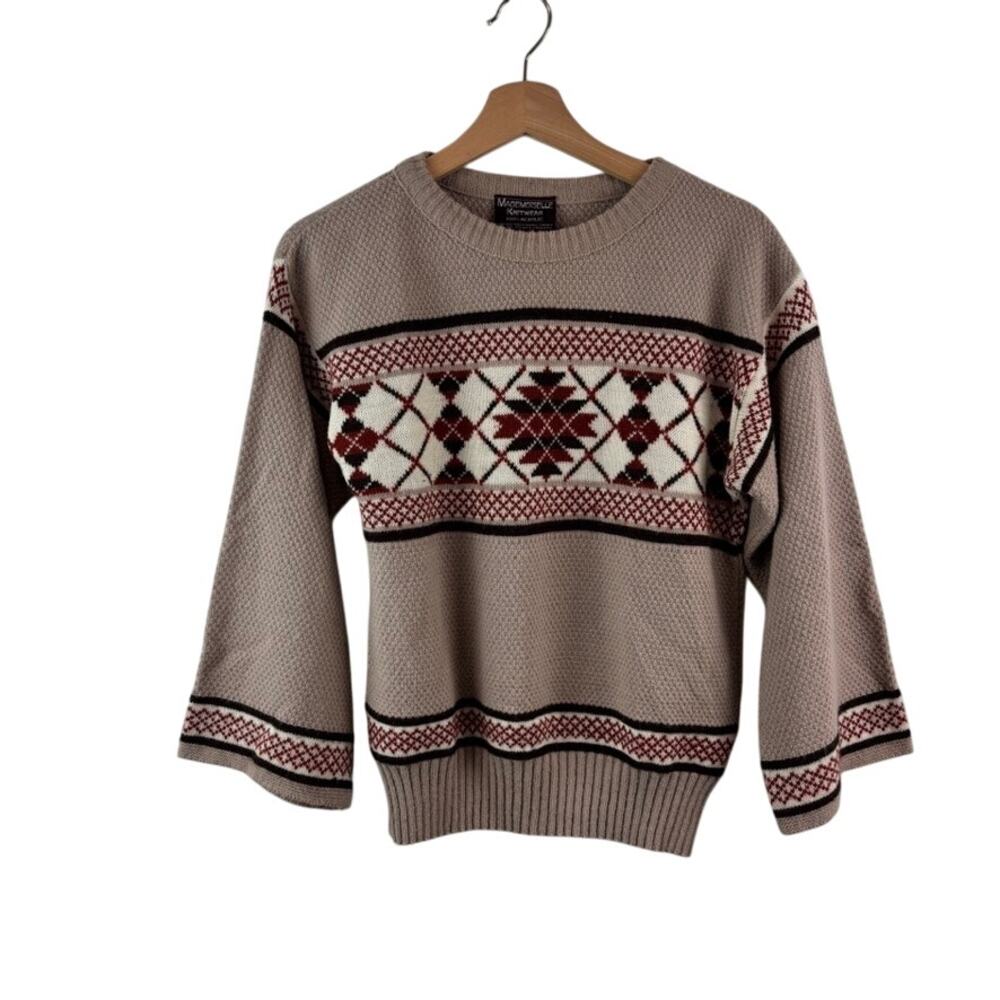 VINTAGE Mademoiselle Knitwear Sweater – Bell Sleeve Nordic Retro – Women’s M